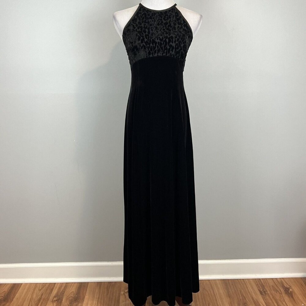 Vintage 90s Velvet Black Formal Dress Size 6 Empire Waist Bodycon‎ Prom Dress